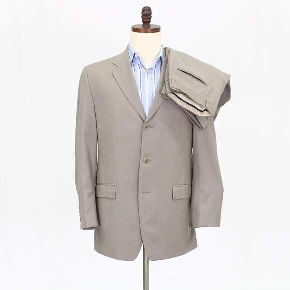 Calvin Klein 40R 34x31 Brown Full Suit 3-Button Stripe R626 - Picture 1 of 15